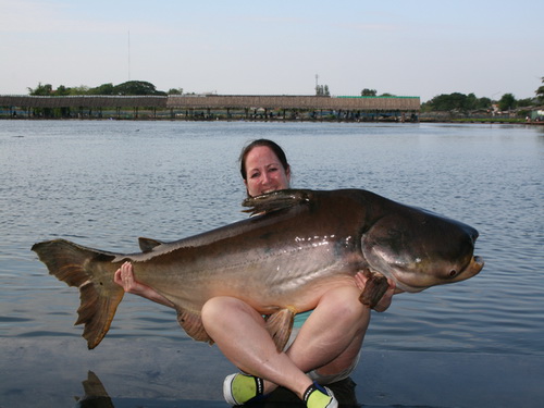 Lady angler lands 100lb+ catfish at Bungsamran Lake in Bangkok