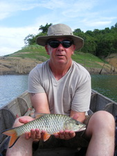 hampala barb (jungle perch) fishing at Khao Laem Dam Thailand