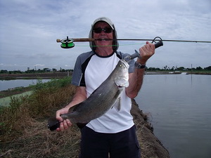fly fishing Thailand for barramundi at Boon Mar Ponds
