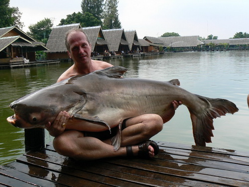 140lb Mekong Catfish caught fishing Bungsamran Lake in Bangkok guided by Fish Thailand