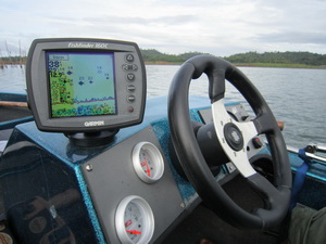 The onboard Fish finder \ echo sounder assists with locating shoals of Indain carp