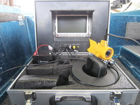 Underwater video camera wired to an onboard TV screen to show fish, snags & lake bed