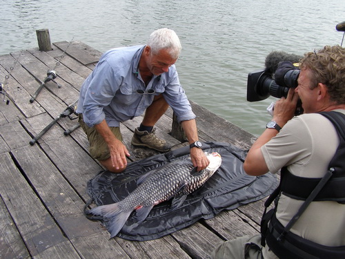 Filming River Monsters at Bungsamran Lake in Bangkok for Siamese giant carp with Jeremy Wade