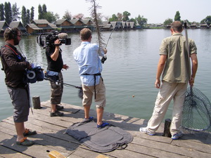 Filming Extreme Fishing Thailand with Robson Green at Bungsamran Lake in Bangkok